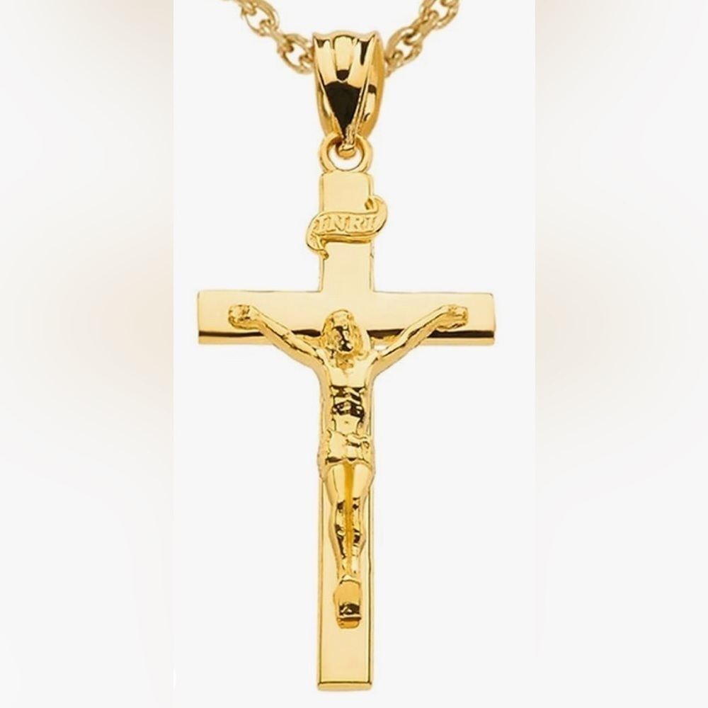Gold Crucifix Pendant Necklace for Women - Polished Gold Finish